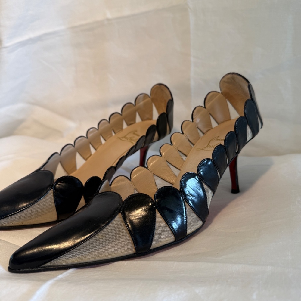 Vintage Christian Louboutin Mesh and Leather Kitten Heels - Picture 4 of 7